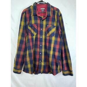 RVCA Men's Size 2XL Blue/Red/Yellow Plaid Long Sleeve Button Up Flannel Shirt